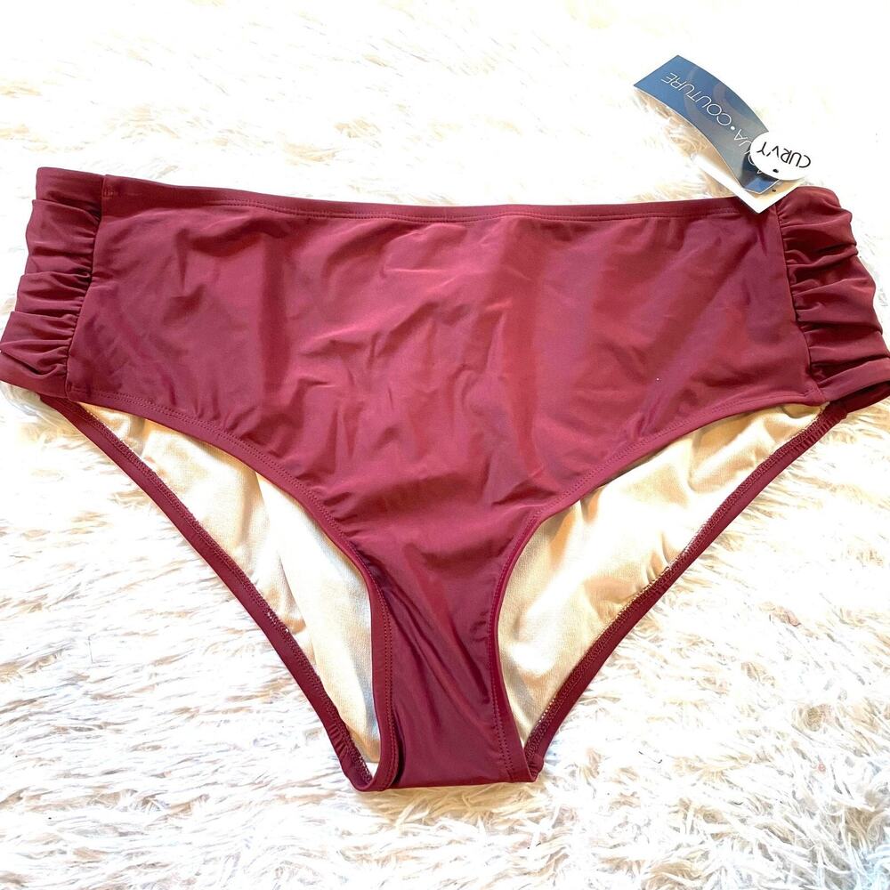 Aqua Couture Curvy Bikini bottom Swimsuit Womens , Burgundy, 2x , NEW with Tag